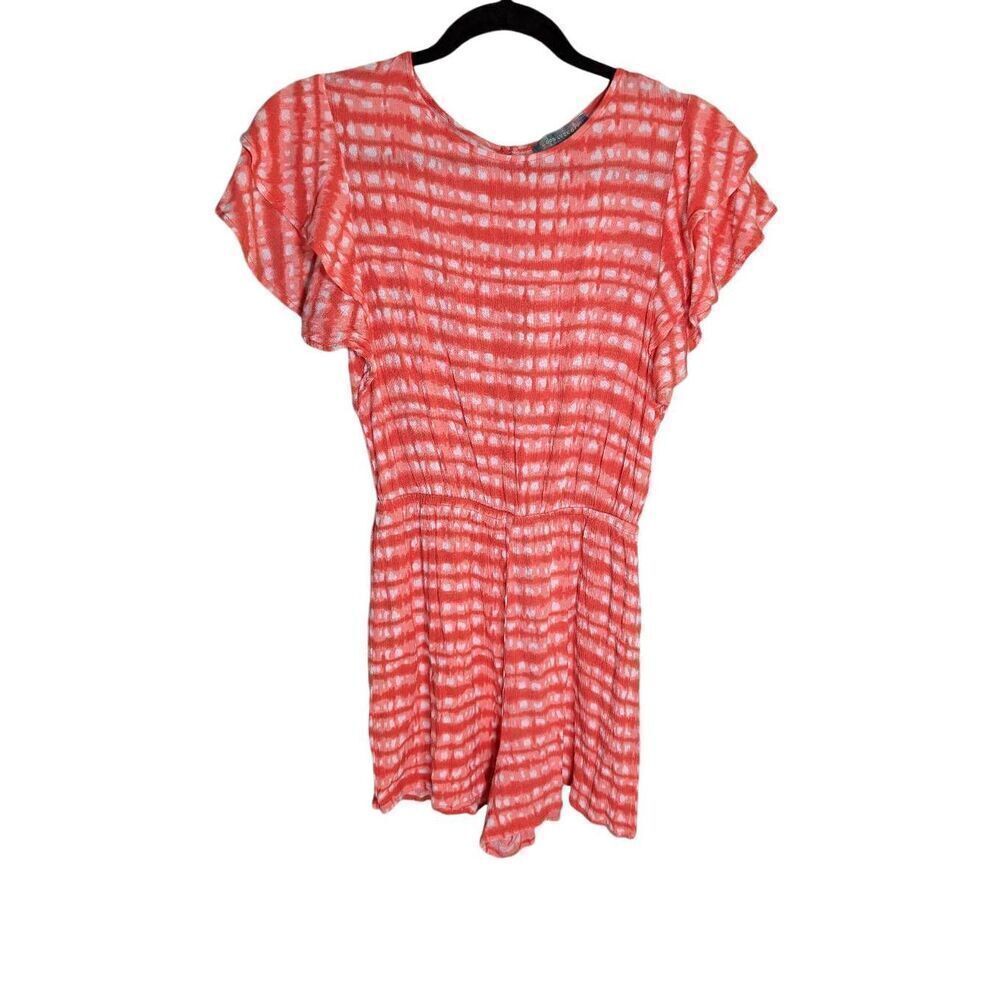 Good Luck Gem Red White Tie Dye Flutter Sleeve Romper NWT Women's M